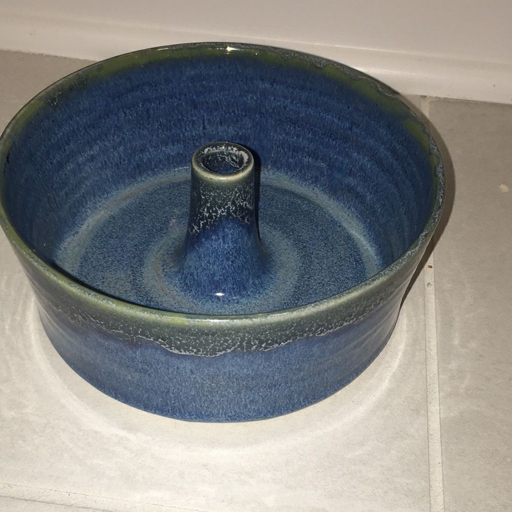 7”round mini Bundt Ceramic Blue glazed hand made exceptional Pottery Seagrove NC